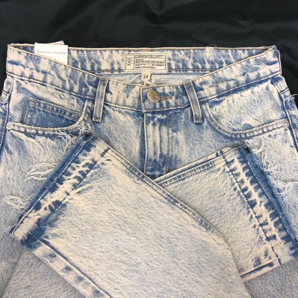 Current/Elliott Acid Wash Distressed Crop Jeans Size 24 - Picture 4 of 8